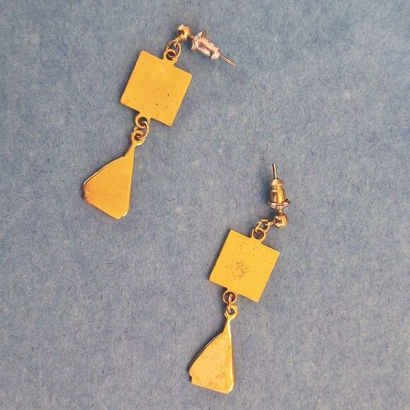 Vintage Nautical Drop Earrings Anchor Sailboat Enamel Gold Tone 1.5" Drop in Box - Picture 9 of 12